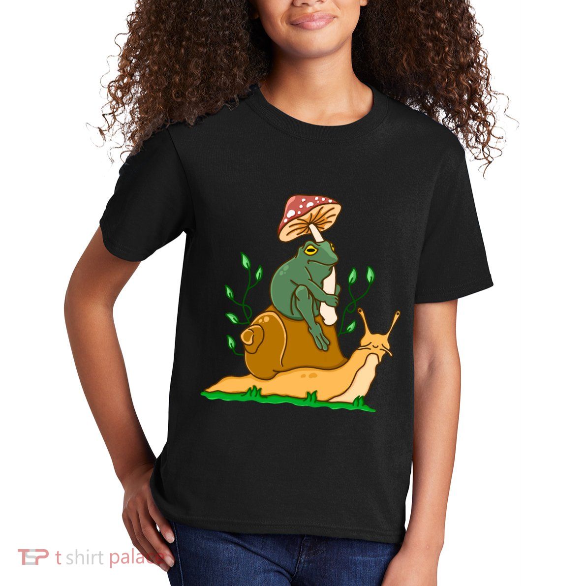 Cute Frog Riding A Snail A Whimsical Illustration Kids T-Shirt