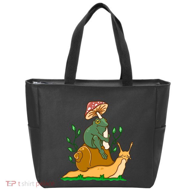 Cute Frog Riding A Snail A Whimsical Illustration Zip Tote Bag