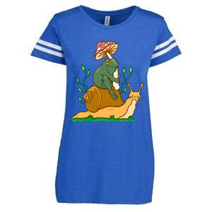 Cute Frog Riding A Snail A Whimsical Illustration Enza Ladies Jersey Football T-Shirt