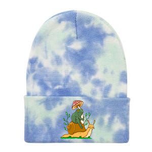 Cute Frog Riding A Snail A Whimsical Illustration Tie Dye 12in Knit Beanie