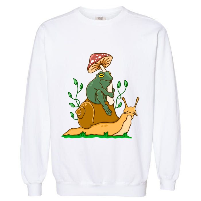 Cute Frog Riding A Snail A Whimsical Illustration Garment-Dyed Sweatshirt
