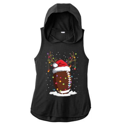 Christmas Football Reindeer Funny Santa Hat Xmas Meaningful Gift Ladies PosiCharge Tri-Blend Wicking Draft Hoodie Tank