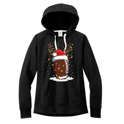 Christmas Football Reindeer Funny Santa Hat Xmas Meaningful Gift Women's Fleece Hoodie