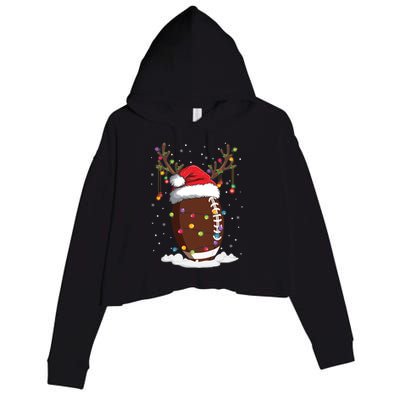 Christmas Football Reindeer Funny Santa Hat Xmas Meaningful Gift Crop Fleece Hoodie