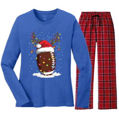 Christmas Football Reindeer Funny Santa Hat Xmas Meaningful Gift Women's Long Sleeve Flannel Pajama Set 