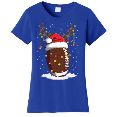 Christmas Football Reindeer Funny Santa Hat Xmas Meaningful Gift Women's T-Shirt