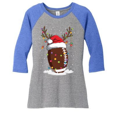 Christmas Football Reindeer Funny Santa Hat Xmas Meaningful Gift Women's Tri-Blend 3/4-Sleeve Raglan Shirt