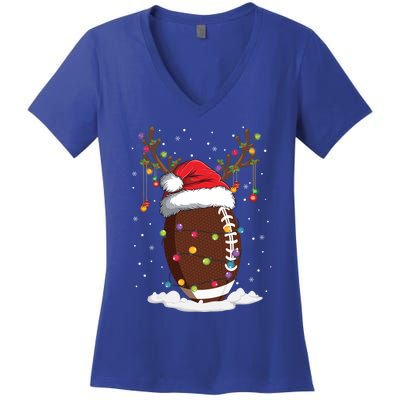 Christmas Football Reindeer Funny Santa Hat Xmas Meaningful Gift Women's V-Neck T-Shirt