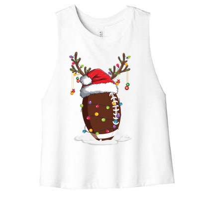 Christmas Football Reindeer Funny Santa Hat Xmas Meaningful Gift Women's Racerback Cropped Tank