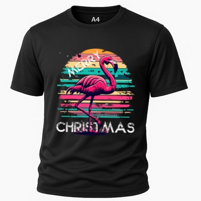 Christmas Flamingo Retro Sunset Pink Flamingo Xmas Gift Performance Shirt