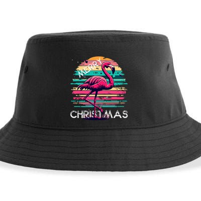 Christmas Flamingo Retro Sunset Pink Flamingo Xmas Gift Sustainable Bucket Hat