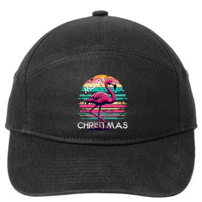 Christmas Flamingo Retro Sunset Pink Flamingo Xmas Gift 7-Panel Snapback Hat