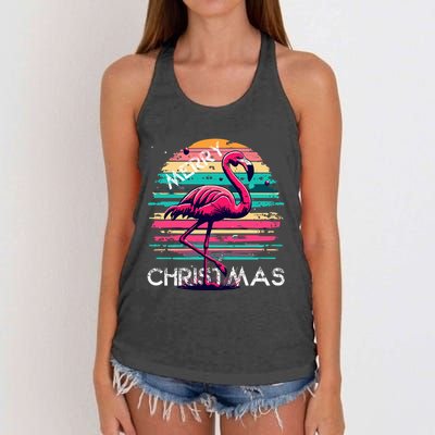 Christmas Flamingo Retro Sunset Pink Flamingo Xmas Gift Women's Knotted Racerback Tank
