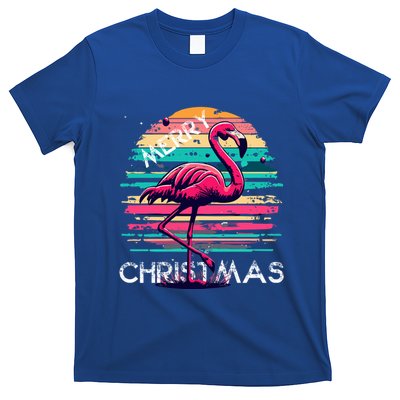 Christmas Flamingo Retro Sunset Pink Flamingo Xmas Gift T-Shirt