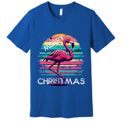 Christmas Flamingo Retro Sunset Pink Flamingo Xmas Gift Premium T-Shirt