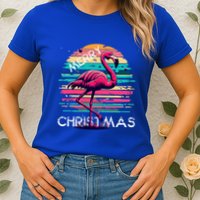 Christmas Flamingo Retro Sunset Pink Flamingo Xmas Gift Womens T-Shirt