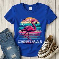 Christmas Flamingo Retro Sunset Pink Flamingo Xmas Gift Womens T-Shirt