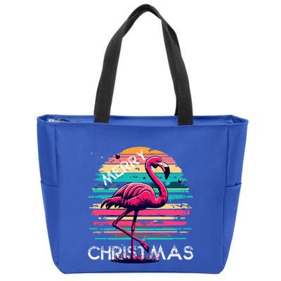 Christmas Flamingo Retro Sunset Pink Flamingo Xmas Gift Zip Tote Bag
