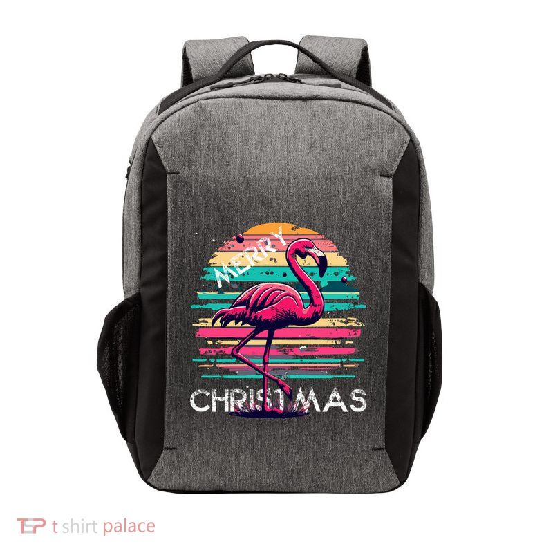 Christmas Flamingo Retro Sunset Pink Flamingo Xmas Gift Vector Backpack
