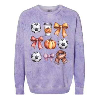 Coquette Fall Soccer Autumn Bow Pumpkin Thanksgiving Colorblast Crewneck Sweatshirt