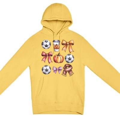 Coquette Fall Soccer Autumn Bow Pumpkin Thanksgiving Premium Pullover Hoodie