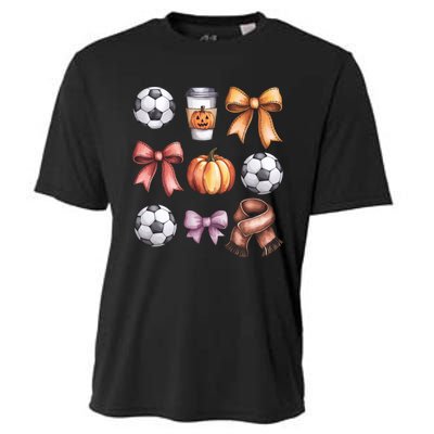 Coquette Fall Soccer Autumn Bow Pumpkin Thanksgiving Cooling Performance Crew T-Shirt