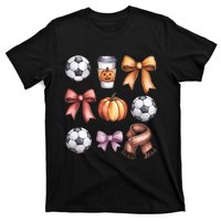 Coquette Fall Soccer Autumn Bow Pumpkin Thanksgiving T-Shirt