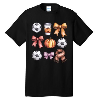 Coquette Fall Soccer Autumn Bow Pumpkin Thanksgiving Tall T-Shirt