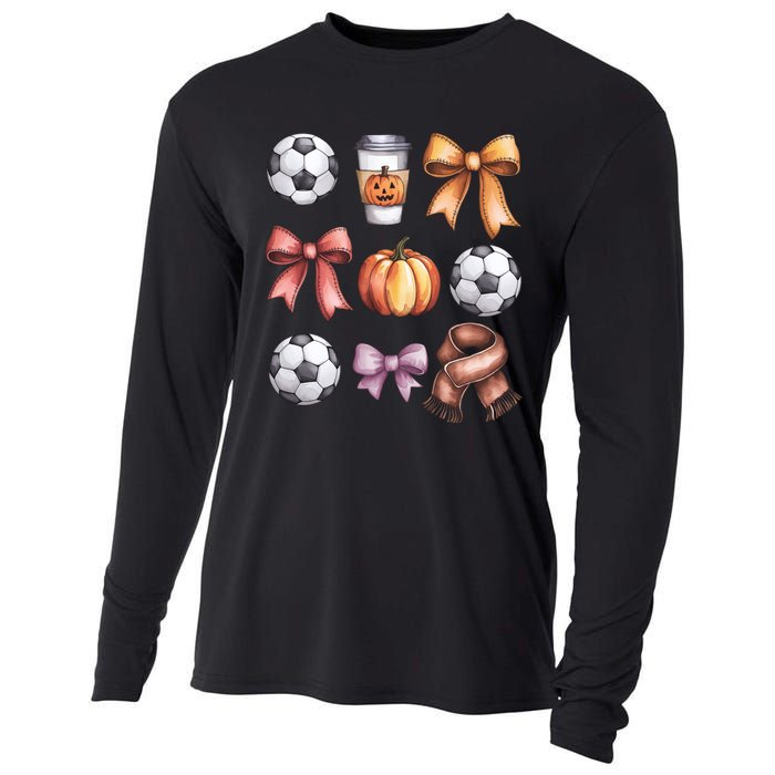 Coquette Fall Soccer Autumn Bow Pumpkin Thanksgiving Cooling Performance Long Sleeve Crew