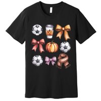 Coquette Fall Soccer Autumn Bow Pumpkin Thanksgiving Premium T-Shirt