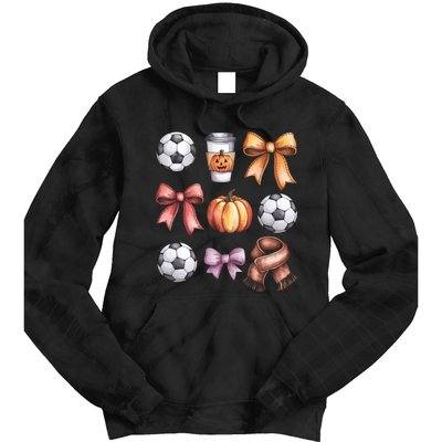 Coquette Fall Soccer Autumn Bow Pumpkin Thanksgiving Tie Dye Hoodie