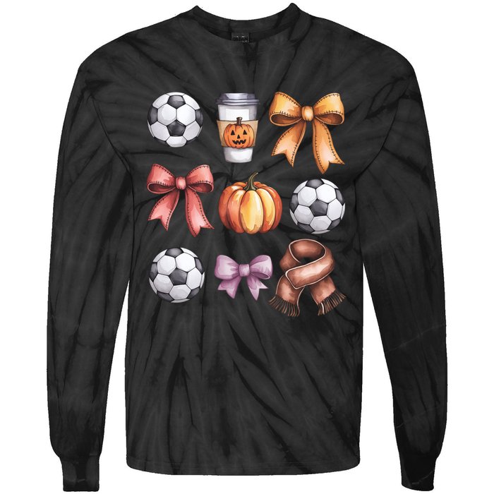 Coquette Fall Soccer Autumn Bow Pumpkin Thanksgiving Tie-Dye Long Sleeve Shirt