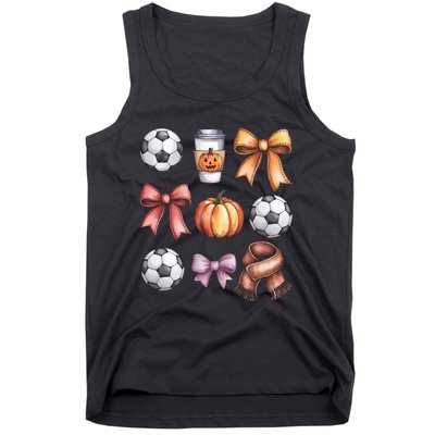 Coquette Fall Soccer Autumn Bow Pumpkin Thanksgiving Tank Top