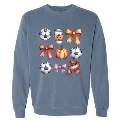 Coquette Fall Soccer Autumn Bow Pumpkin Thanksgiving Garment-Dyed Sweatshirt