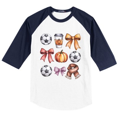 Coquette Fall Soccer Autumn Bow Pumpkin Thanksgiving Baseball Sleeve Shirt