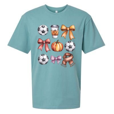 Coquette Fall Soccer Autumn Bow Pumpkin Thanksgiving Sueded Cloud Jersey T-Shirt