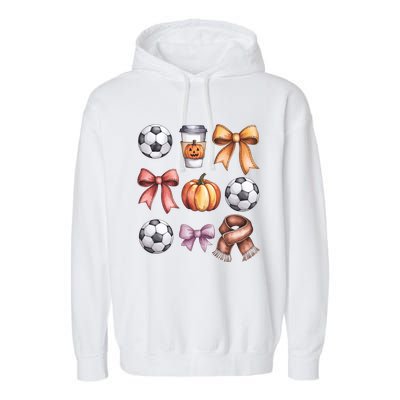 Coquette Fall Soccer Autumn Bow Pumpkin Thanksgiving Garment-Dyed Fleece Hoodie