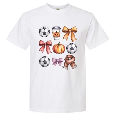 Coquette Fall Soccer Autumn Bow Pumpkin Thanksgiving Garment-Dyed Heavyweight T-Shirt