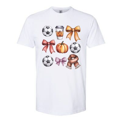 Coquette Fall Soccer Autumn Bow Pumpkin Thanksgiving Softstyle CVC T-Shirt