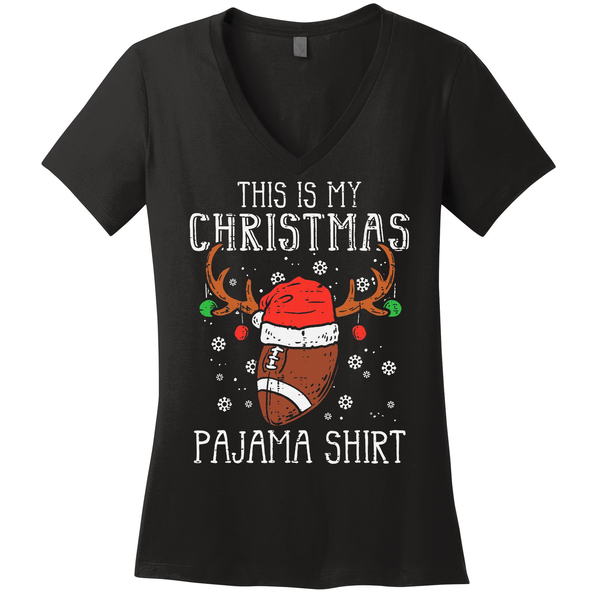Christmas Football Sports Festive Game Women's V-Neck T-Shirt