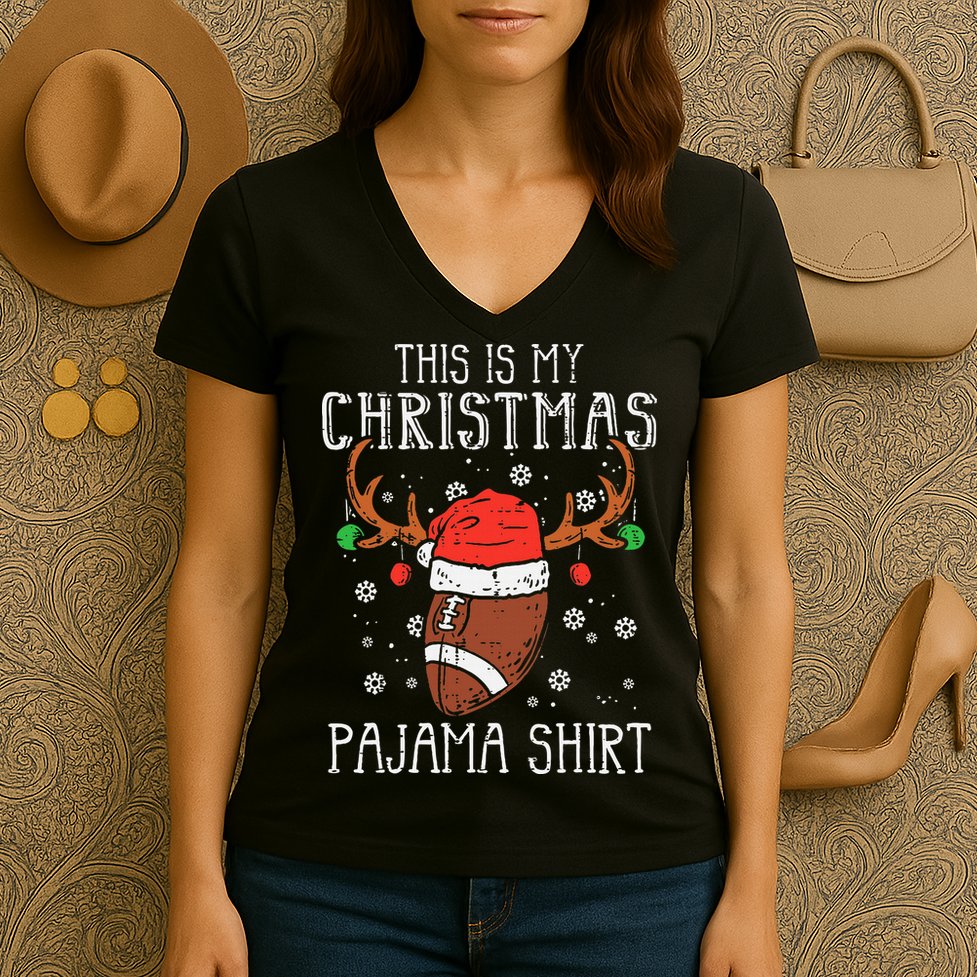 Christmas Football Sports Festive Game Women's V-Neck T-Shirt
