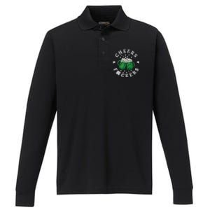 Cheers Fckers St Patricks Day Beer Drinking Funny Gift Performance Long Sleeve Polo