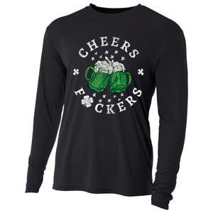 Cheers Fckers St Patricks Day Beer Drinking Funny Gift Cooling Performance Long Sleeve Crew