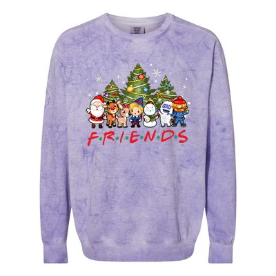 Christmas Friends Santa Rudolph Snowman Family Xmas Pajamas Colorblast Crewneck Sweatshirt