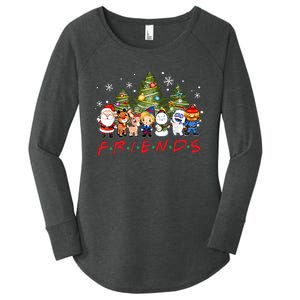 Christmas Friends Santa Rudolph Snowman Family Xmas Pajamas Women's Perfect Tri Tunic Long Sleeve Shirt