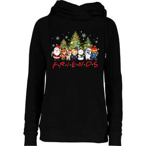 Christmas Friends Santa Rudolph Snowman Family Xmas Pajamas Womens Funnel Neck Pullover Hood