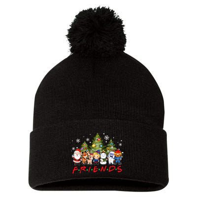 Christmas Friends Santa Rudolph Snowman Family Xmas Pajamas Pom Pom 12in Knit Beanie