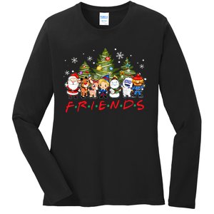 Christmas Friends Santa Rudolph Snowman Family Xmas Pajamas Ladies Long Sleeve Shirt