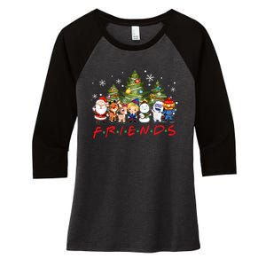 Christmas Friends Santa Rudolph Snowman Family Xmas Pajamas Women's Tri-Blend 3/4-Sleeve Raglan Shirt