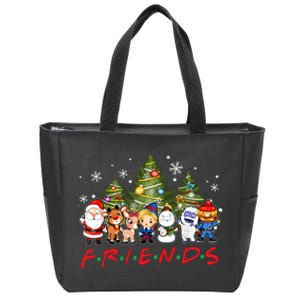 Christmas Friends Santa Rudolph Snowman Family Xmas Pajamas Zip Tote Bag